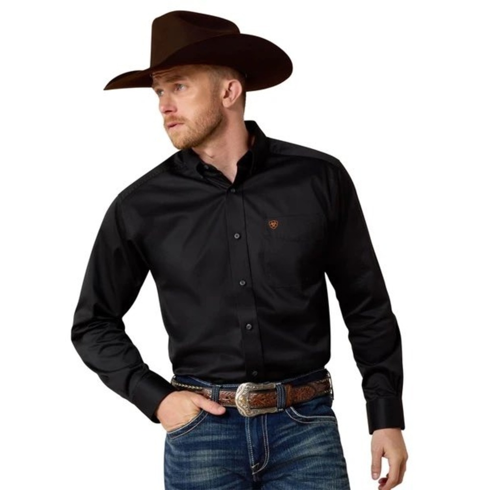 Ariat Mens Long Sleeve Western Button Down Work Shirt Black Orange Logo Size M